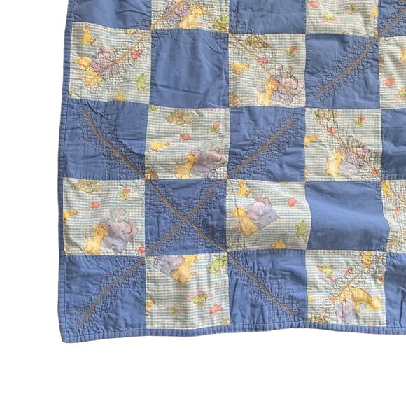 Vintage Baby Quilt Blanket Animals Blue Frog Turtle 53 1/2 x 51 Handmade Cover - Picture 7 of 14
